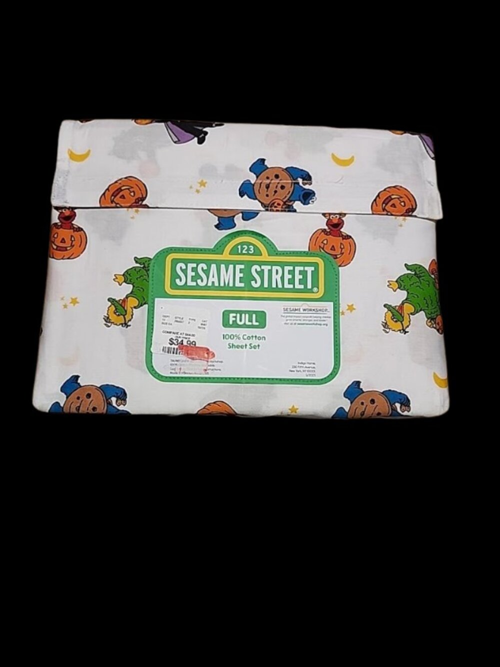Sesame Street Halloween Full Sheet Set 4 Piece 100% Cotton Cookie Monster Elmo